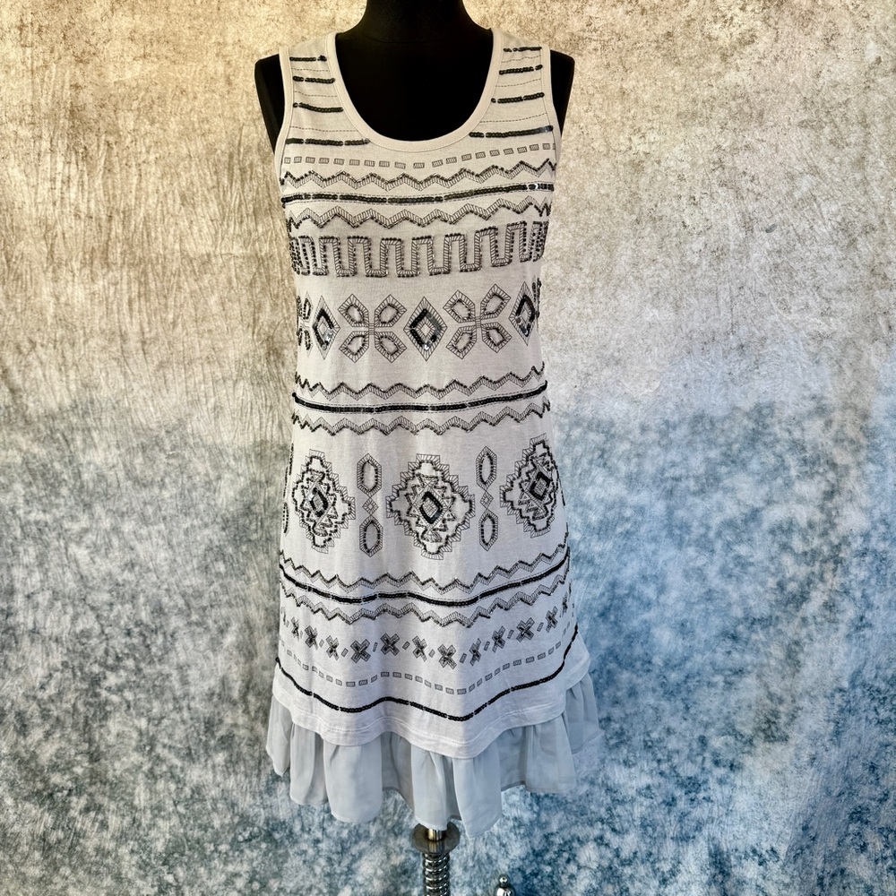 LOGO Grey Tank Dress with Beads and Sequins- XS